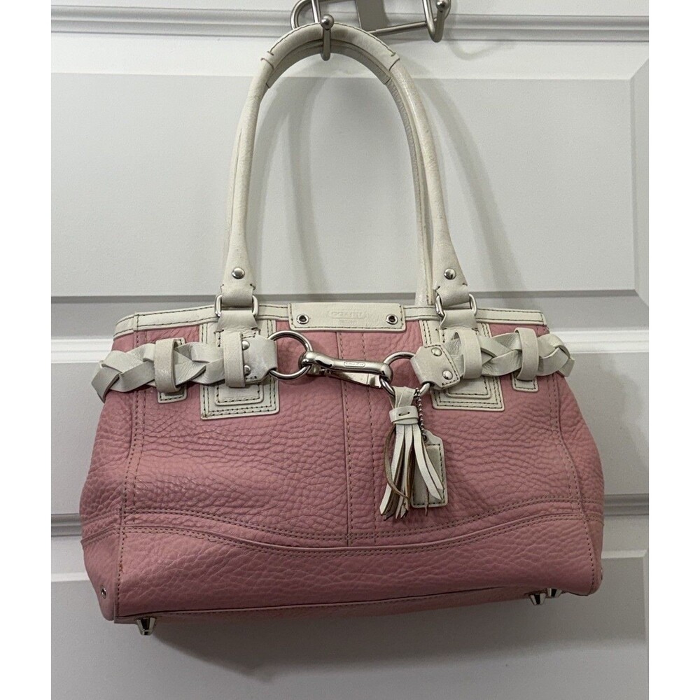 Coach F13084 Y2K Pink Pebbled Leather Braided Horsebit Satchel Shoulder Bag